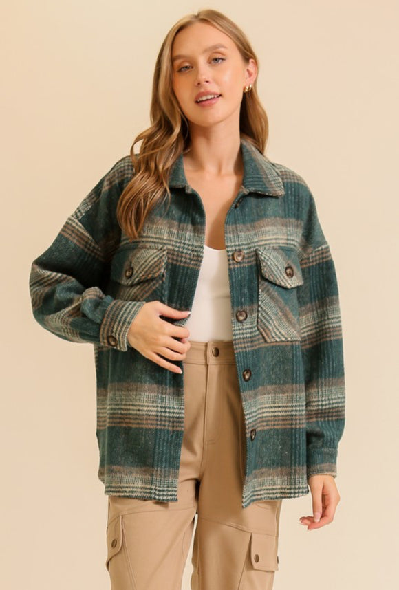 Shirley Plaid Shacket (Hunter Green)