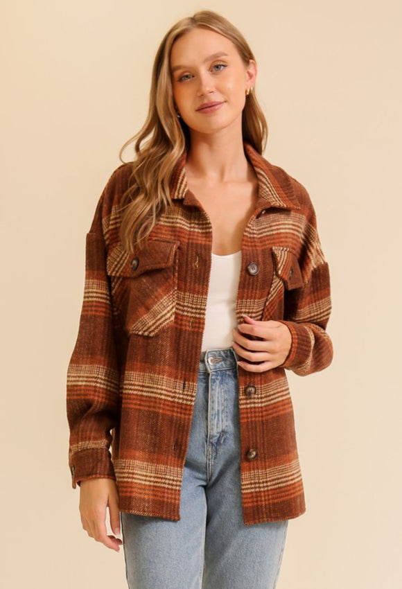 Shirley Plaid Shacket (Brown)